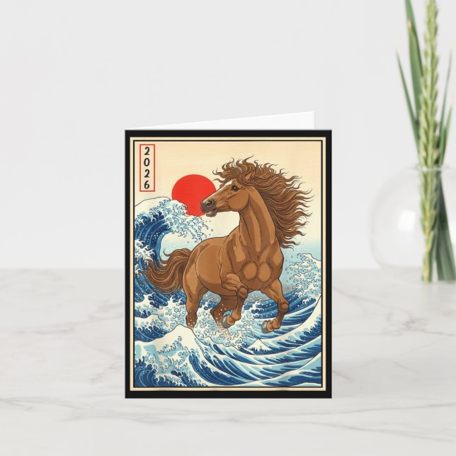 2026 Year Of The Horse Japanese Wave Art Lunar New Card (Front)