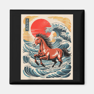 2026 Year Of The Horse Japanese Wave Art Lunar New Magnet