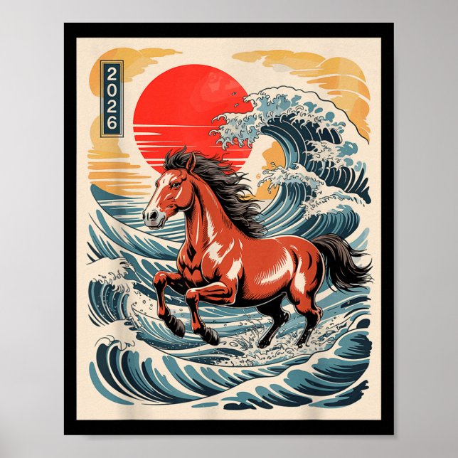 2026 Year Of The Horse Japanese Wave Art Lunar New Poster (Front)