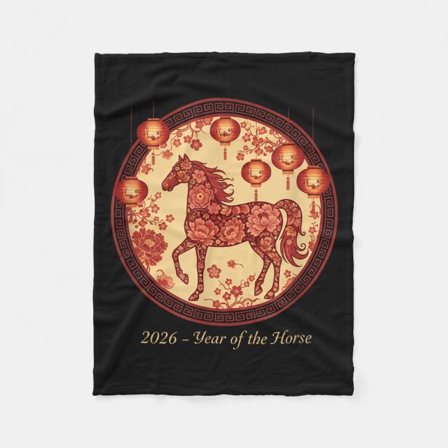2026 Year Of The Horse Lantern Design – Floral Zod Fleece Blanket (Front)