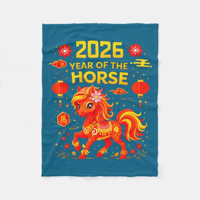 2026 Year Of The Horse Lunar New Year 2026 Chinese Fleece Blanket (Front)