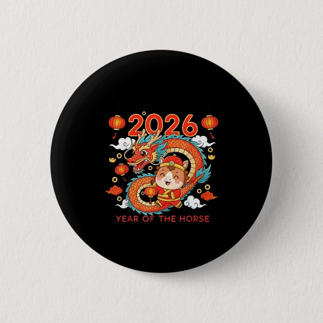 2026 Year Of The Horse Lunar New Year Chinese  6 Cm Round Badge (Front)
