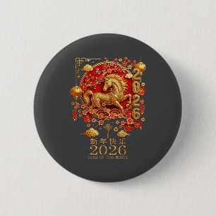 2026 Year Of The Horse Red Chinese New Year Lunar  6 Cm Round Badge