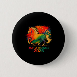 2026 Year Of The Horse Vibrant Zodiac Blossom Art  6 Cm Round Badge