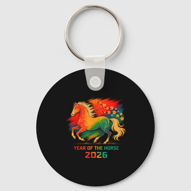 2026 Year Of The Horse Vibrant Zodiac Blossom Art  Key Ring (Front)