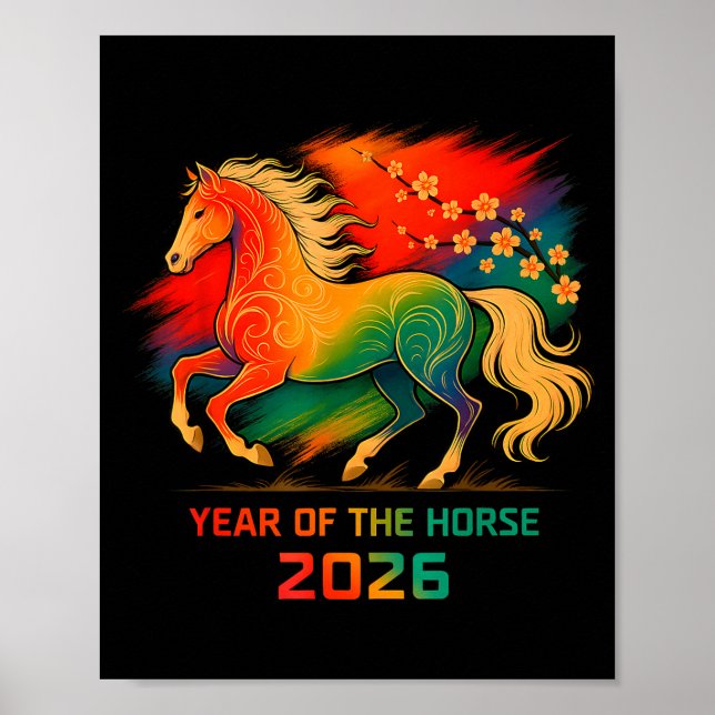 2026 Year Of The Horse Vibrant Zodiac Blossom Art  Poster (Front)