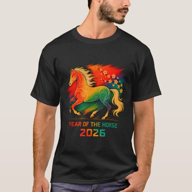 2026 Year Of The Horse Vibrant Zodiac Blossom Art  T-Shirt (Front)