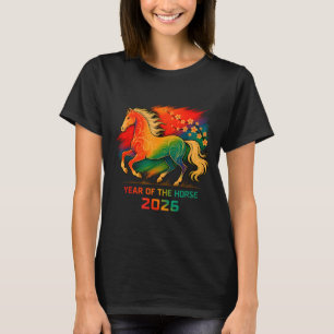 2026 Year Of The Horse Vibrant Zodiac Blossom Art  T-Shirt