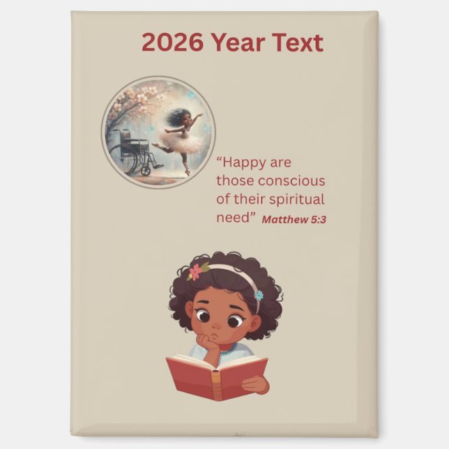2026 Year Text Girl Reading Magnet (Front)
