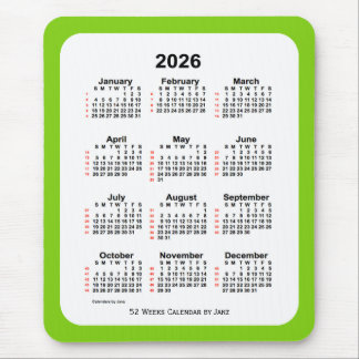 2026 Yellow Green 52 Week Calendar by Janz Mouse Pad