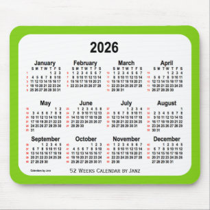 2026 Yellow Green 52 Weeks Calendar by Janz Mouse Pad