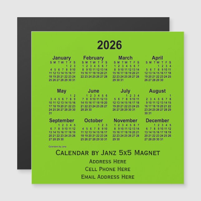 2026 Yellow Green Business Calendar by Janz (Front/Back)
