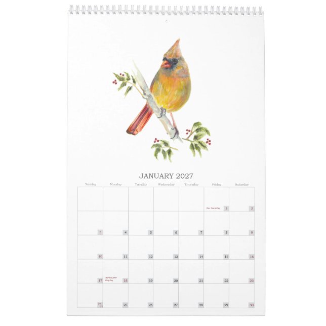 2026Backyard Birds in Watercolor Calendar (Jan 2027)