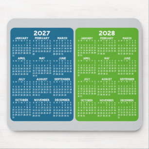 2027 2028 2 Year Calendar - year view blue green Mouse Pad