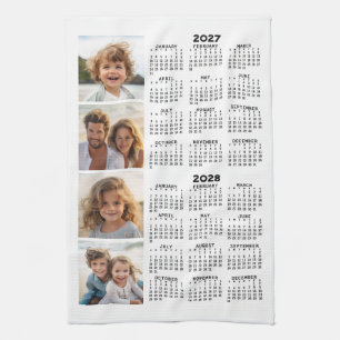 2027 2028 Calendar with 4 Photo Collage Tea Towel