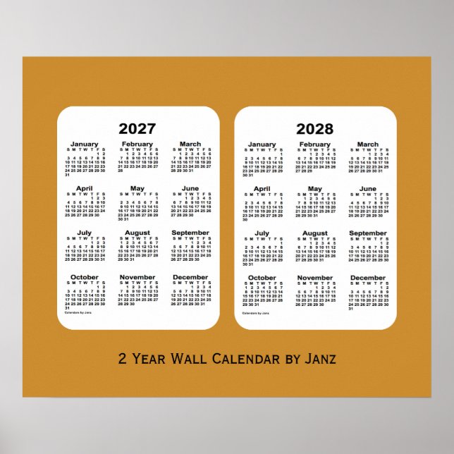 2027-2028 Gold 2 Year Wall Calendar by Janz Poster (Front)