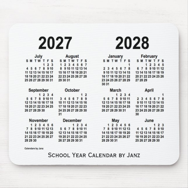 2027-2028 White School Calendar by Janz Mouse Pad (Front)