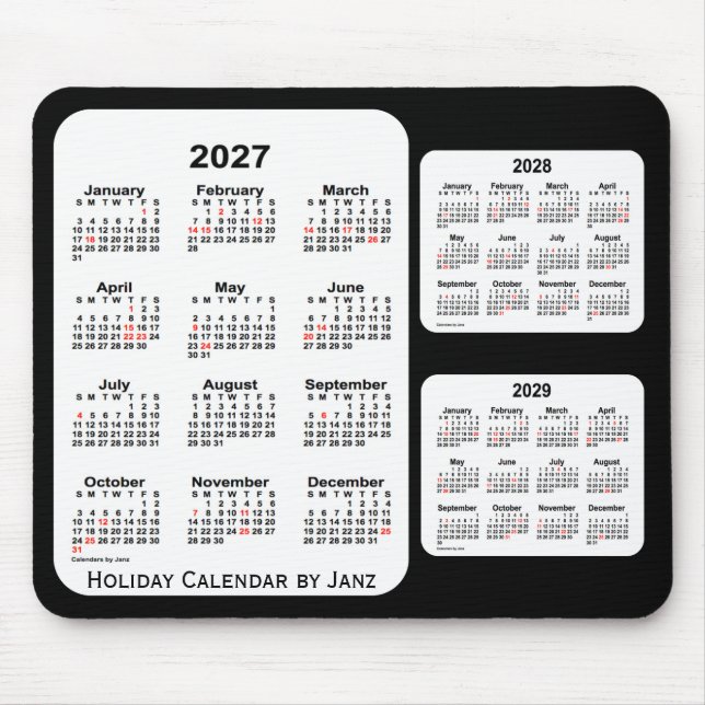 2027-2029 Black 3 Year Holiday Calendar by Janz Mouse Pad (Front)