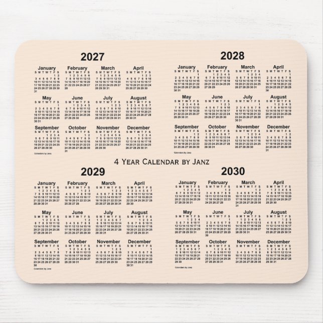 2027-2030 Antique White 4 Year Calendar by Janz Mouse Pad (Front)