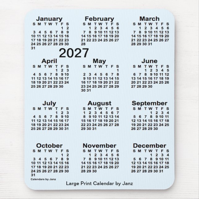 2027 Alice Blue Large Print Calendar by Janz Mouse Pad (Front)