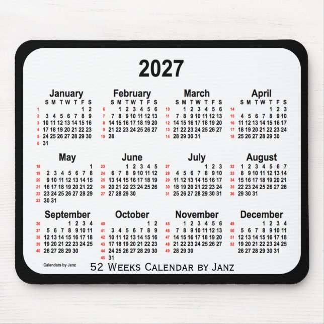 2027 Black Two Tone 52 Weeks Calendar by Janz Mouse Pad (Front)