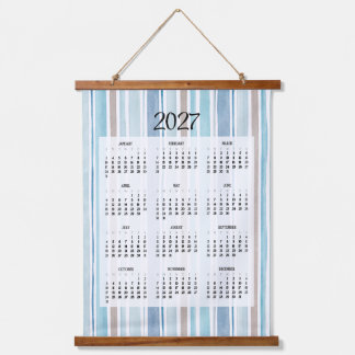 2027 Blue stripe pattern calendar Hanging Tapestry