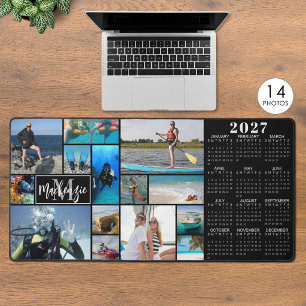 2027 Calendar 14 Photos Monogram Name Custom Colou Desk Mat