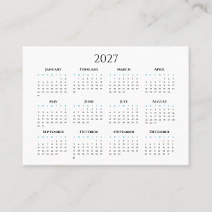 2027 Calendar #2 Four Rows, Three Columns Business Card