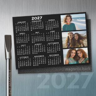 2027 Calendar 3 Photos Basic Black Minimal Magnet