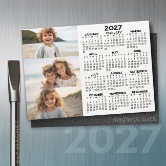 2027 Calendar - 3 Photos Basic Black White Magnet