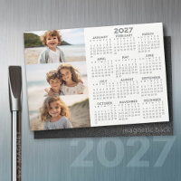 2027 Calendar - 3 Photos - Basic Grey White Magnet