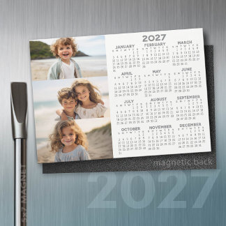 2027 Calendar - 3 Photos - Basic Grey White Magnet