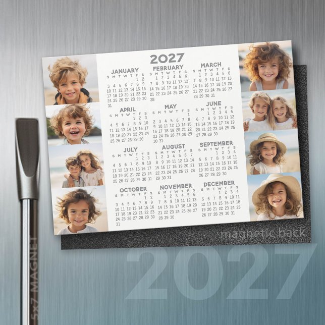 2027 Calendar - 8 Photos - Basic Grey White Magnet (2027 Calendar)