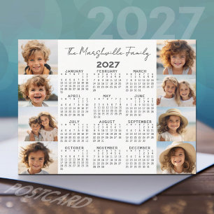 2027 Calendar - 8 Photos - Dark Grey and White Holiday Postcard