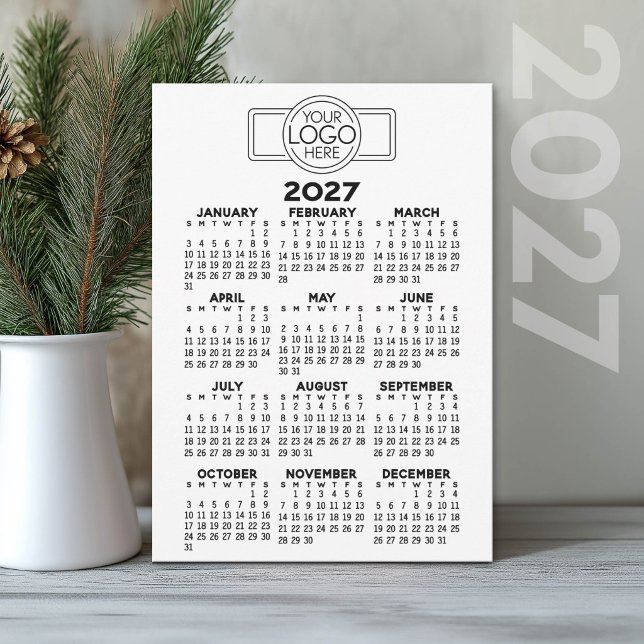 2027 Calendar - Basic Black Minimal Logo Holiday Card (2027 Calendar card)
