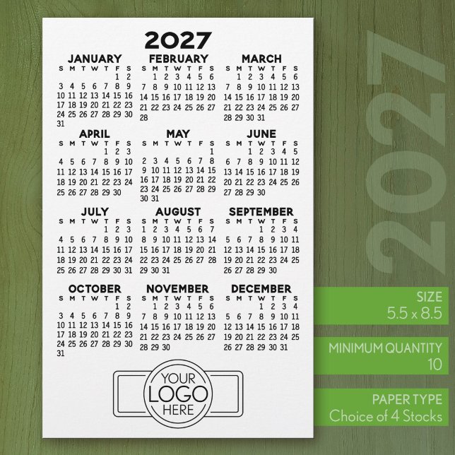 2027 Calendar - Basic Black Minimal Logo Stationery (2027 Calendar Stationery Sheets - 5.5 x 8.5 with logo)