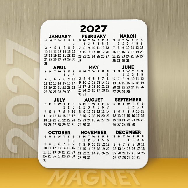 2027 Calendar - Basic Minimal Black and White Magnet (Modern 2027 Calendar Magnet)
