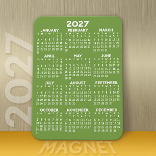 2027 Calendar - Basic Minimal Green White Modern Magnet