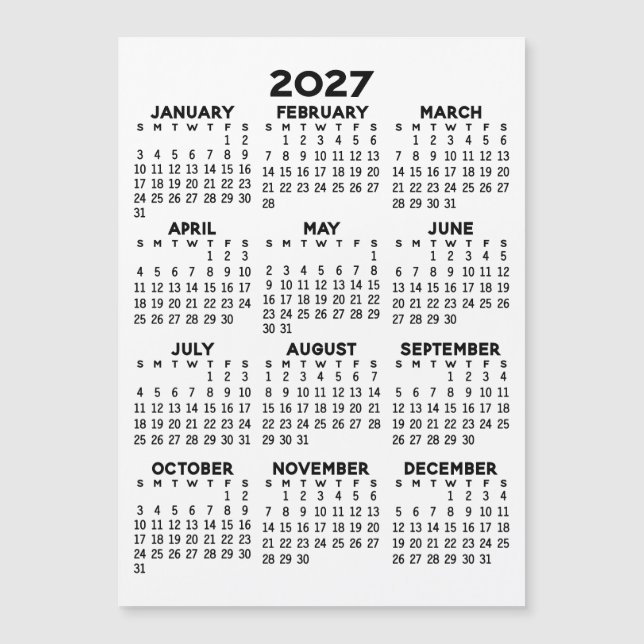 2027 Calendar - Basic Minimalist Magnetic Card (Front)