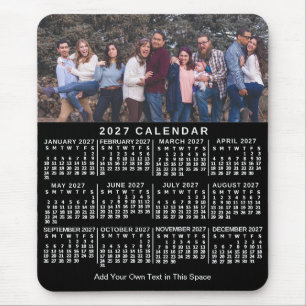 2027 Calendar Black Personalized Photo Name Bold Mouse Pad