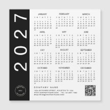 2027 Calendar Black Text QR Code Company Logo
