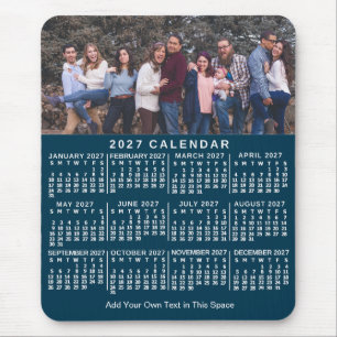 2027 Calendar Blue Personalised Photo Name Bold Mouse Pad