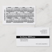 2027 Calendar Business Card horizontal White