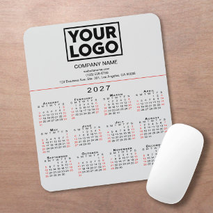 2027 Calendar Business Logo and Text on Grey Mouse Pad