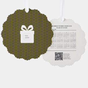 2027 Calendar Business Logo Company QR Code Brown Tree Decoration Card