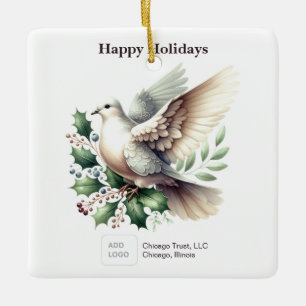 2027 Calendar Business Logo Company QR Code Dove Ceramic Ornament