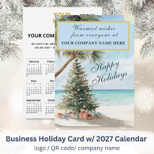 2027 Calendar Business Logo QR Beach Holiday Card