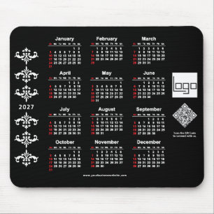 2027 Calendar Business Logo QR Code Black Baroque Mouse Pad