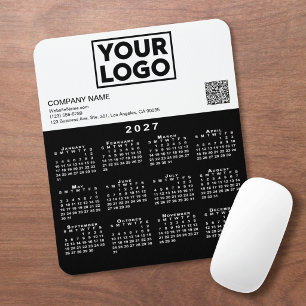 2027 Calendar Business Logo QR Code Black White Mouse Pad