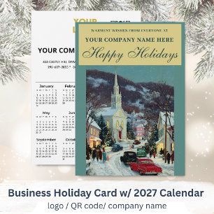2027 Calendar Business Logo QR Festive Holiday Card